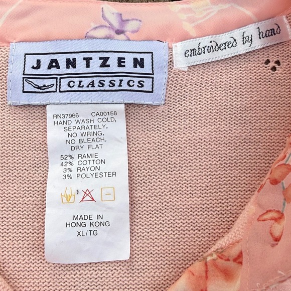 Vintage '90s Jantzen Classics Pink Embroidered Button Cardigan Sweater XL - Picture 4 of 4